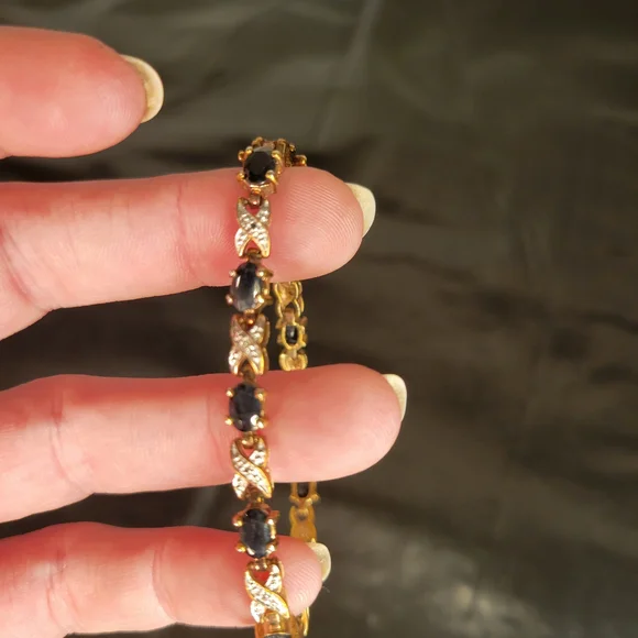 Sold...Vintage Sterling Silver Tennis Bracelet Diamond & Sapphire X's & O's 7 in - Picture 6 of 15